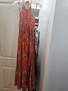 Express Red Floral Halter Maxi Dress